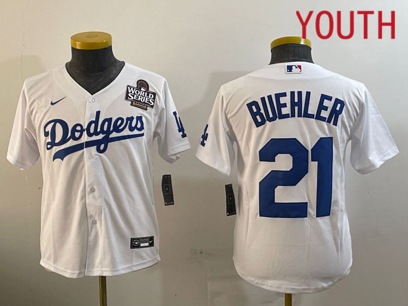 Youth Los Angeles Dodgers #21 Buehler White Game 2024 Nike MLB Jersey style 11215->youth mlb jersey->Youth Jersey